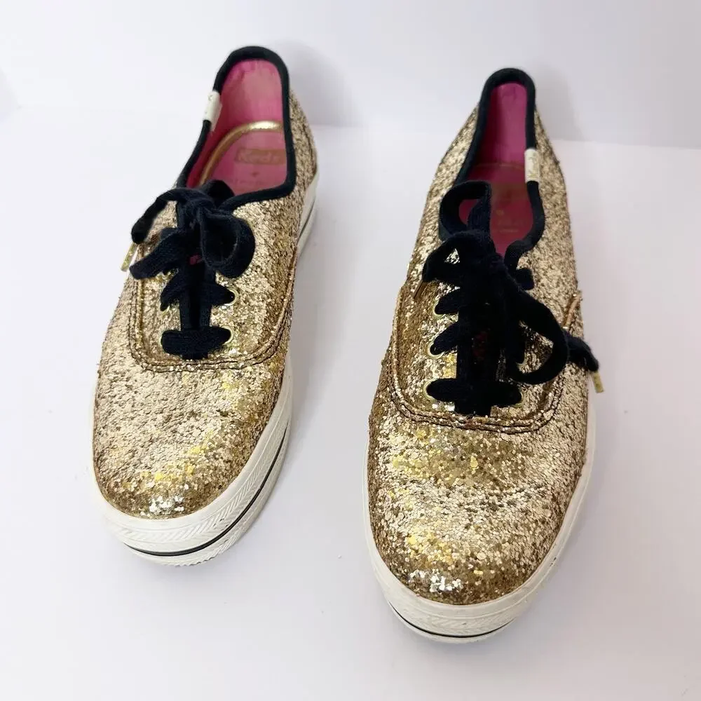 Kate Spade x‎ Keds Size 6 Platform Gold Glitter Sneakers 0